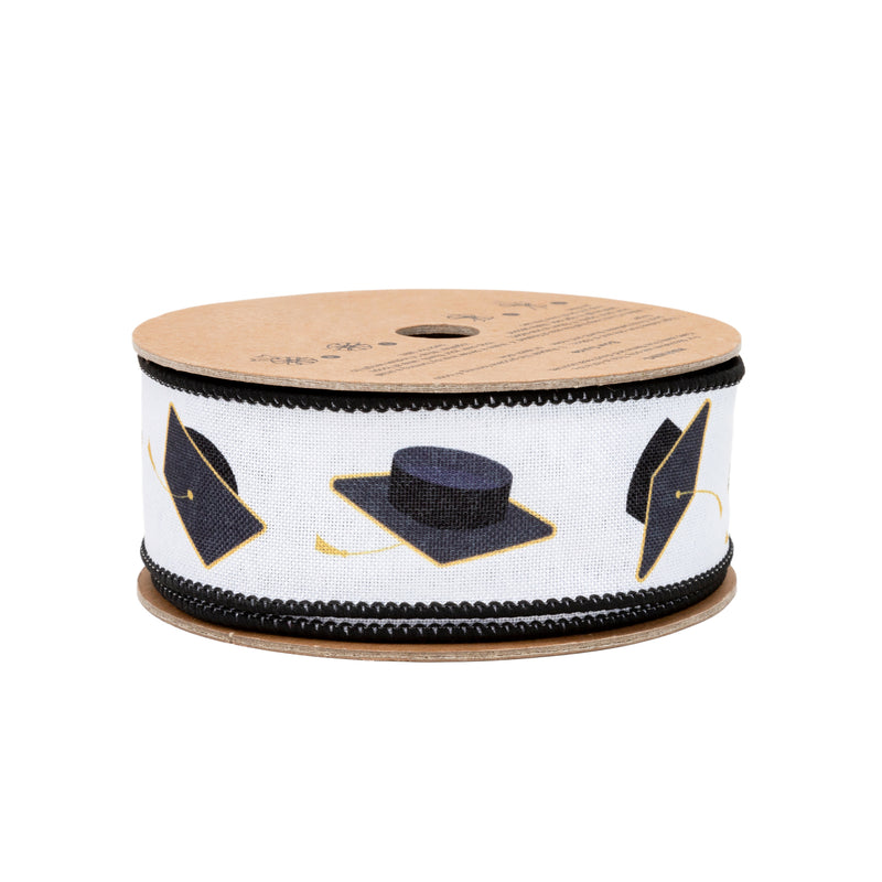 1 1/2" Wired Ribbon | Graduation Hats w/ Black Backing | 10 Yard Roll