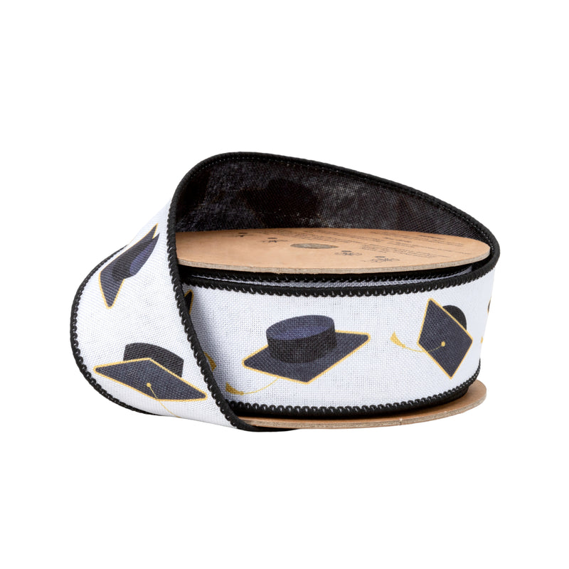 1 1/2" Wired Ribbon | Graduation Hats w/ Black Backing | 10 Yard Roll