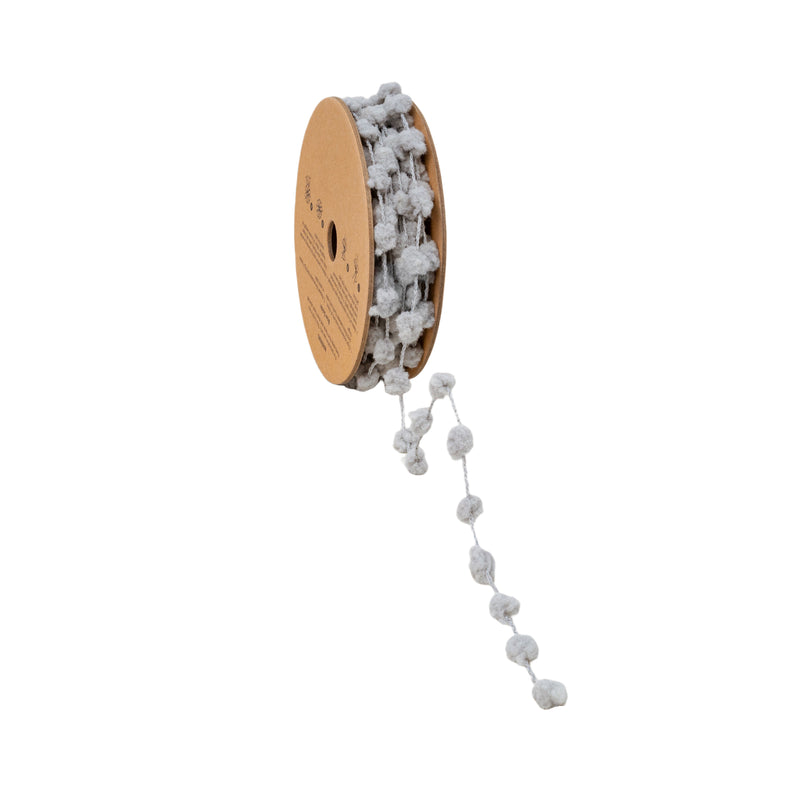 8mm Wired Pom Pom  | Grey | 25 Yard Roll