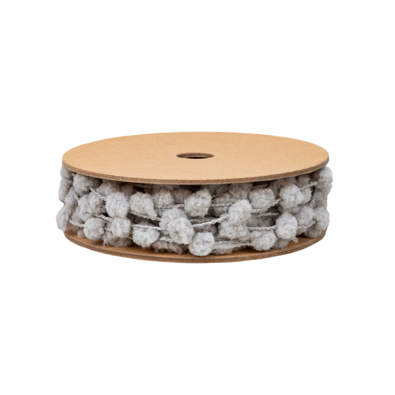 8mm Wired Pom Pom  | Grey | 25 Yard Roll