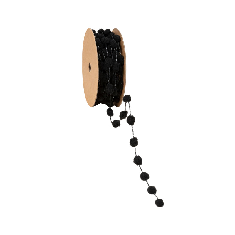 8mm Wired Pom Pom  | Black | 25 Yard Roll