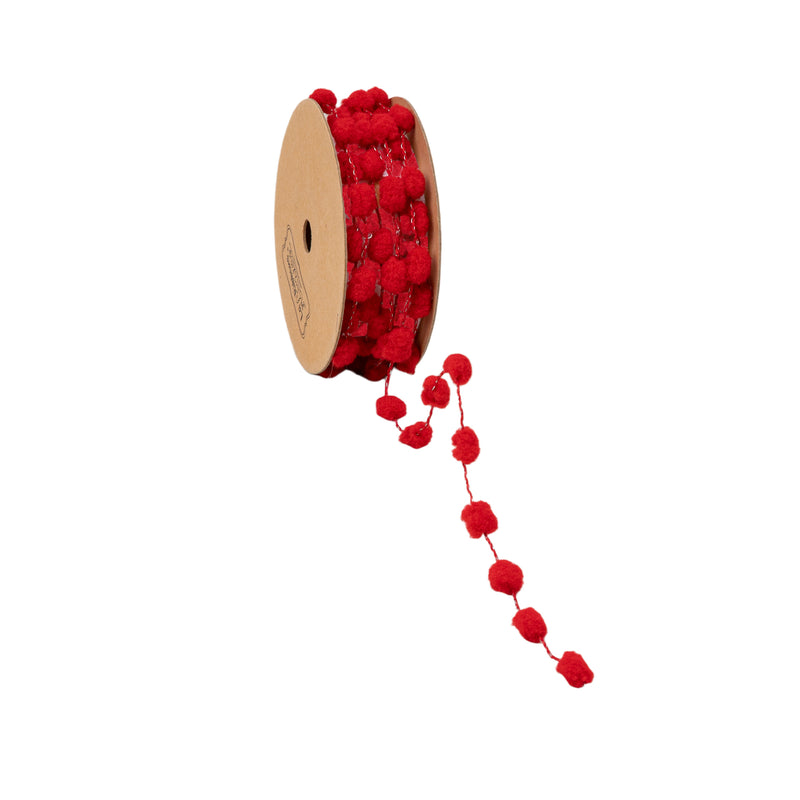 8mm Wired Pom Pom  | Red | 25 Yard Roll