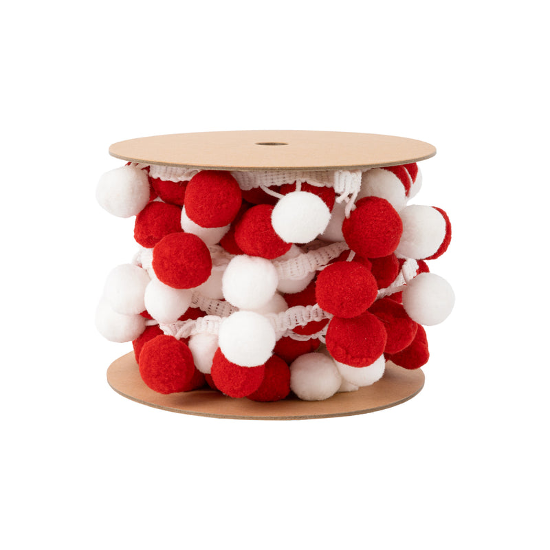 1" Pom Pom Trim | Red and White | 5 Yard Roll