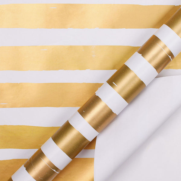 30" x 10' Wrapping Paper | White/Gold Stripes