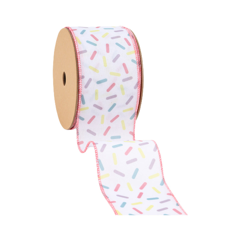 2 1/2" Wired Ribbon | White & Sprinkles | 10 Yard Roll