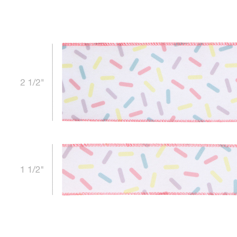 2 1/2" Wired Ribbon | White & Sprinkles | 10 Yard Roll