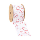 2 1/2" Wired Cotton Ribbon | Baseballs on White | 10 Yard Roll