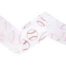 2 1/2" Wired Cotton Ribbon | Baseballs on White | 10 Yard Roll