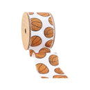 2 1/2" Wired Cotton Ribbon | Glitter Basketballs  on White | 10 Yard Roll