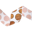 2 1/2" Wired Cotton Ribbon | Glitter Basketballs  on White | 10 Yard Roll