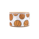 2 1/2" Wired Cotton Ribbon | Glitter Basketballs  on White | 10 Yard Roll