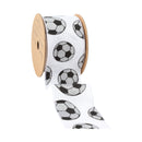 2 1/2" Wired Cotton Ribbon | Glitter Soccer Balls on White | 10 Yard Roll