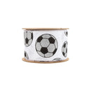 2 1/2" Wired Cotton Ribbon | Glitter Soccer Balls on White | 10 Yard Roll