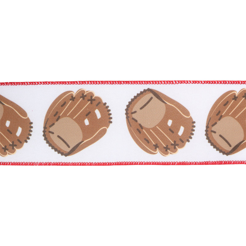 2 1/2" Faux Linen Heat Transfer Wired Ribbon | Baseball Glove | 10 Yard Roll