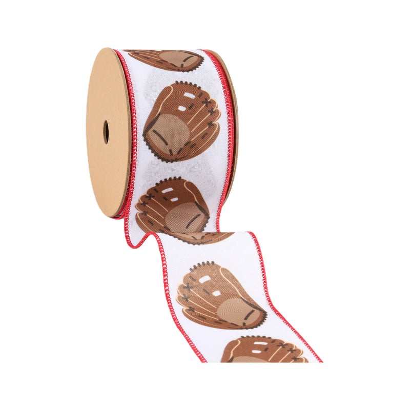 2 1/2" Faux Linen Heat Transfer Wired Ribbon | Baseball Glove | 10 Yard Roll
