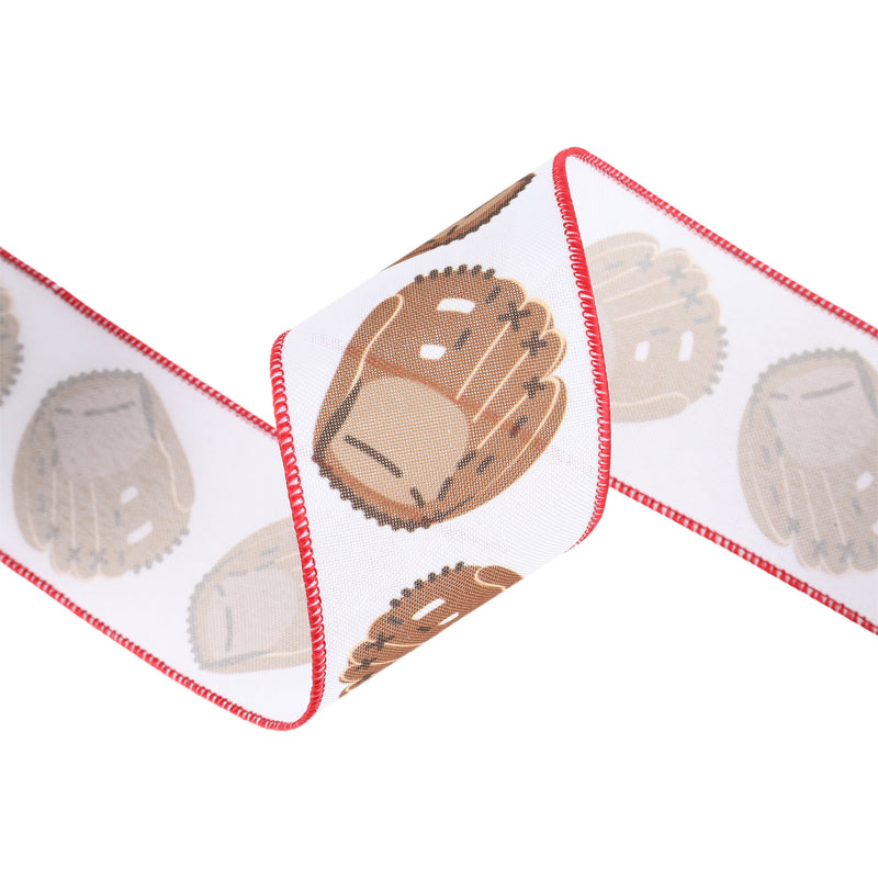 2 1/2" Faux Linen Heat Transfer Wired Ribbon | Baseball Glove | 10 Yard Roll