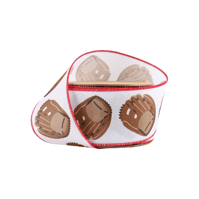 2 1/2" Faux Linen Heat Transfer Wired Ribbon | Baseball Glove | 10 Yard Roll