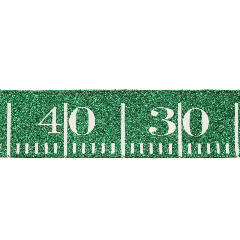2 1/2" Wired Ribbon | Green Glitter Football Yardage | 10 Yard Roll