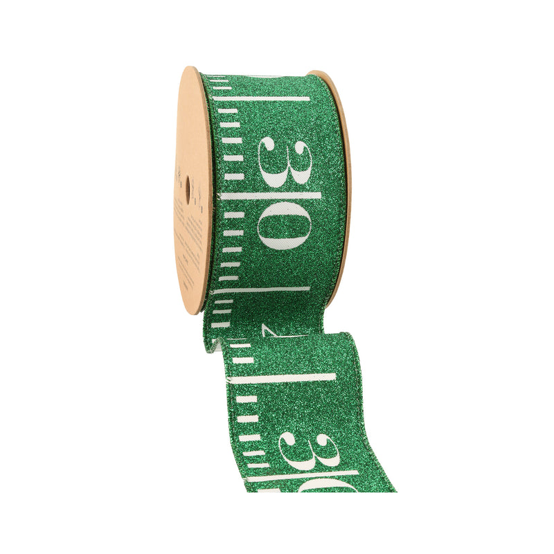 2 1/2" Wired Ribbon | Green Glitter Football Yardage | 10 Yard Roll