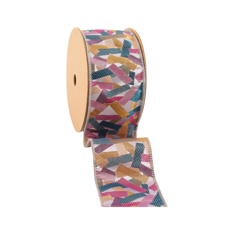 2 1/2" Wired Ribbon Confetti | Silver/Hot Pink | 10 Yard Roll