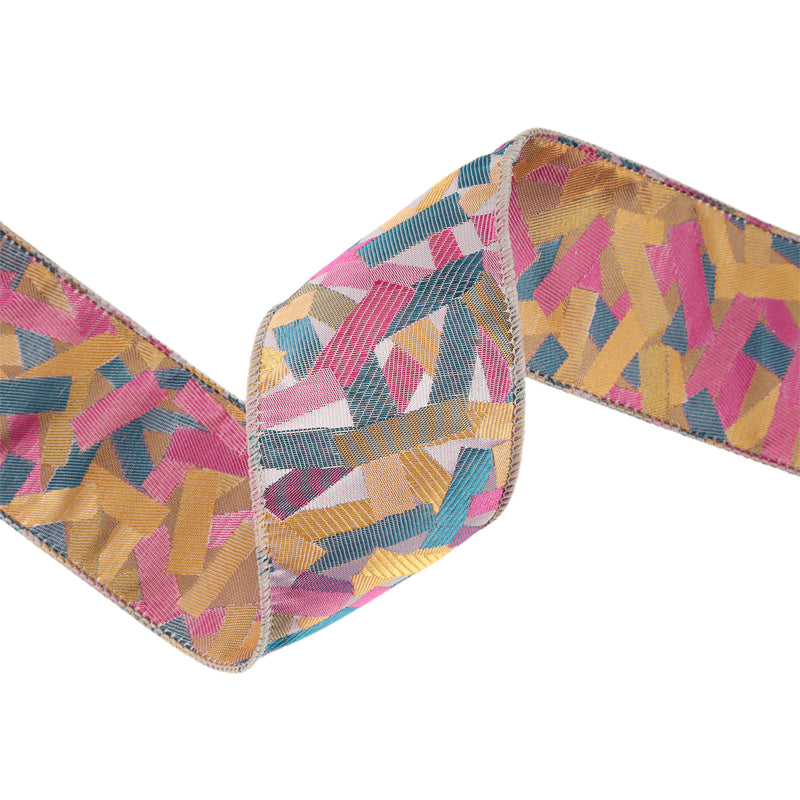 2 1/2" Wired Ribbon Confetti | Silver/Hot Pink | 10 Yard Roll