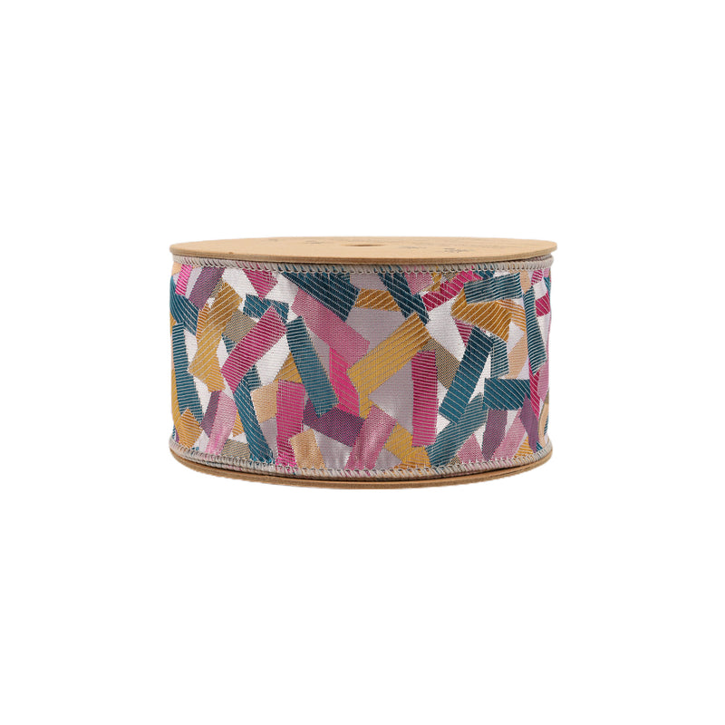 2 1/2" Wired Ribbon Confetti | Silver/Hot Pink | 10 Yard Roll