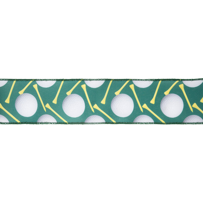 2 1/2" Wired Ribbon | Golf Balls and Tees | 10 Yard Roll