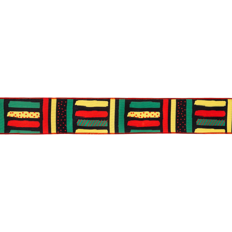 2 1/2" Wired Ribbon | Kente Stripes | 10 Yard Roll