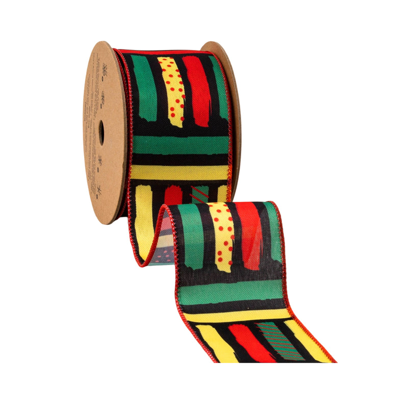 2 1/2" Wired Ribbon | Kente Stripes | 10 Yard Roll