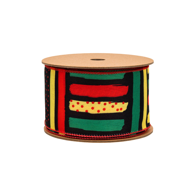 2 1/2" Wired Ribbon | Kente Stripes | 10 Yard Roll