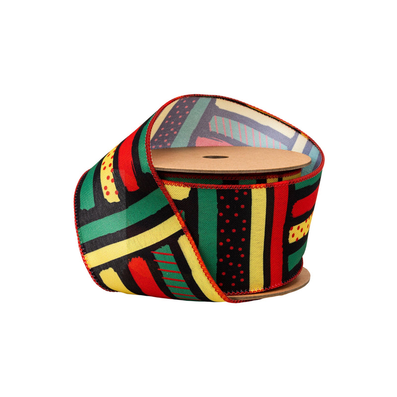 2 1/2" Wired Ribbon | Kente Stripes | 10 Yard Roll