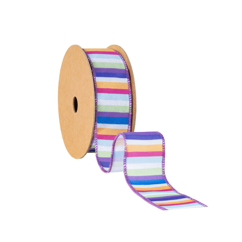1 1/2" Wired Ribbon | Colorful Bright Vertical Stripes | 10 Yard Roll