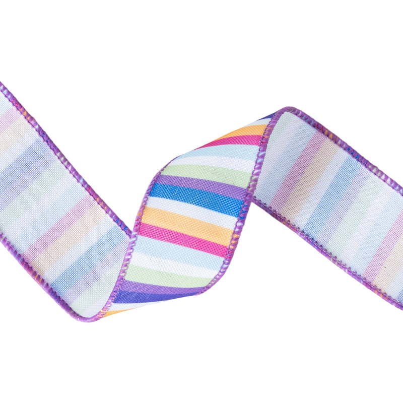1 1/2" Wired Ribbon | Colorful Bright Vertical Stripes | 10 Yard Roll