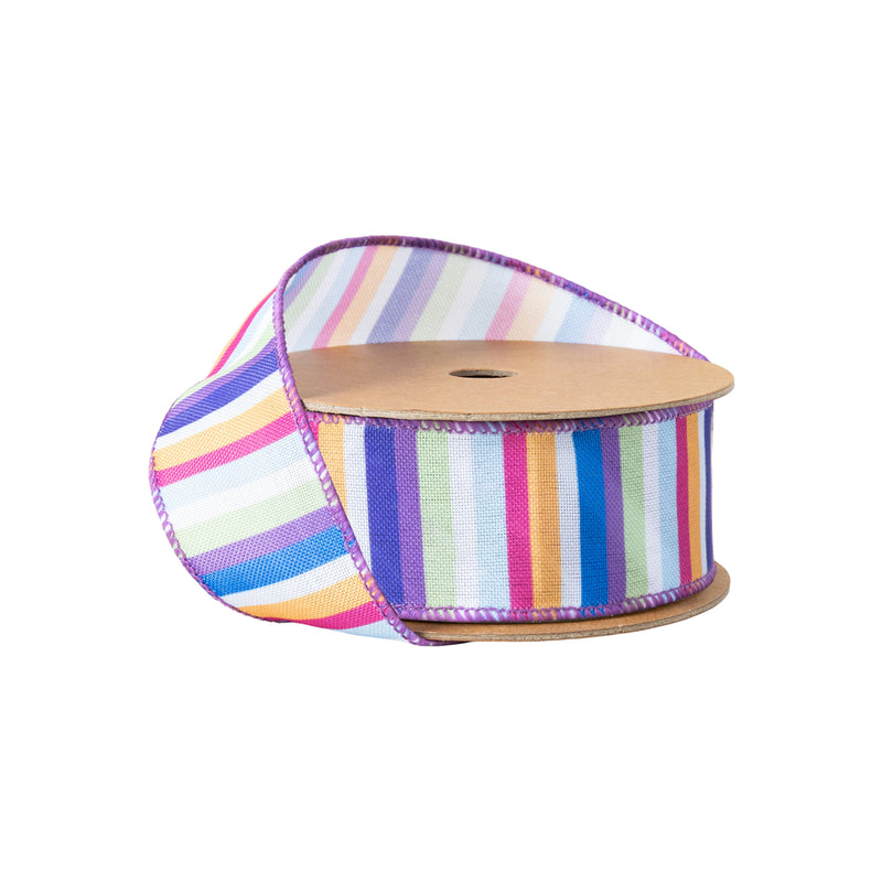 1 1/2" Wired Ribbon | Colorful Bright Vertical Stripes | 10 Yard Roll