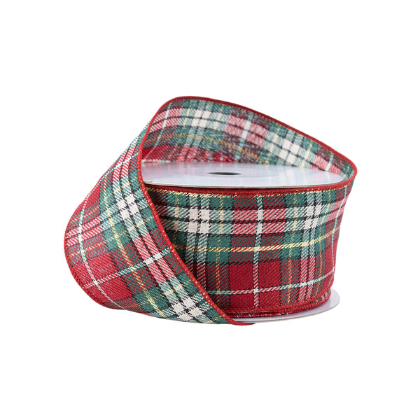 2 1/2" Wired Ribbon | Red/Green Traditional Plaid | 50 Yard Roll