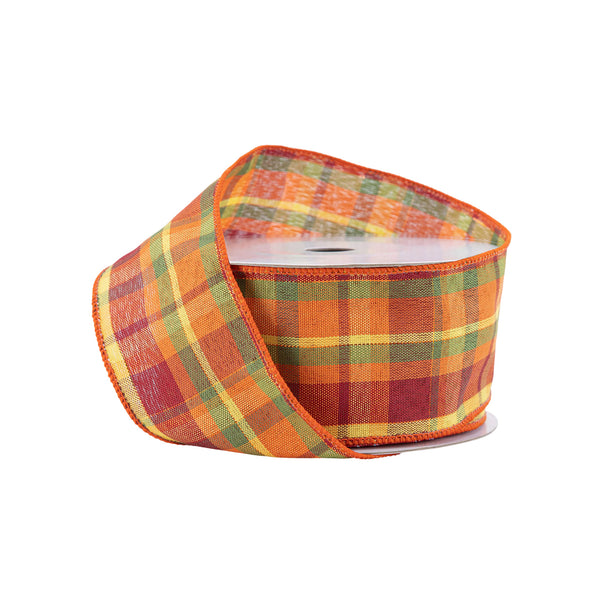 2 1/2" Wired Ribbon | Autumn Colored Fall Plaid | 50 Yard Roll