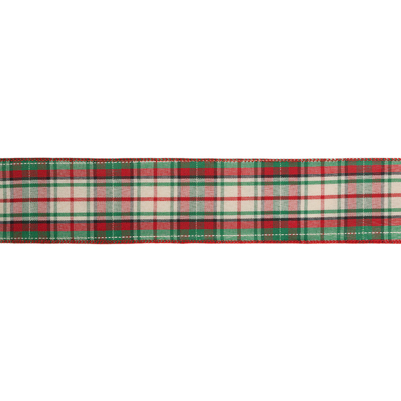 2 1/2" Wired Ribbon | Red/Green Plaid Ribbon | 50 Yard Roll