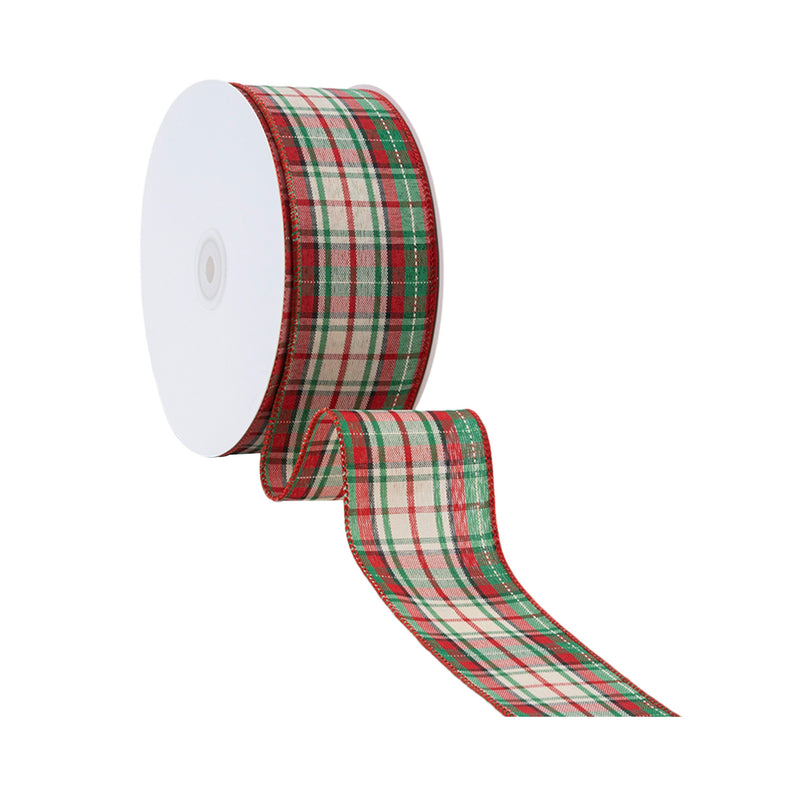 2 1/2" Wired Ribbon | Red/Green Plaid Ribbon | 50 Yard Roll