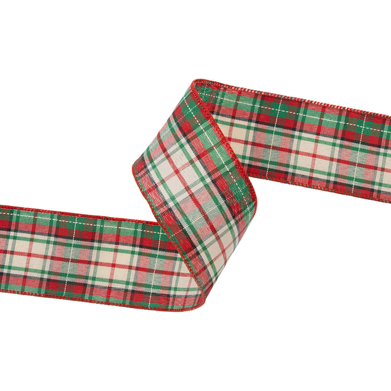 2 1/2" Wired Ribbon | Red/Green Plaid Ribbon | 50 Yard Roll