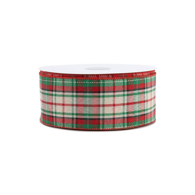 2 1/2" Wired Ribbon | Red/Green Plaid Ribbon | 50 Yard Roll
