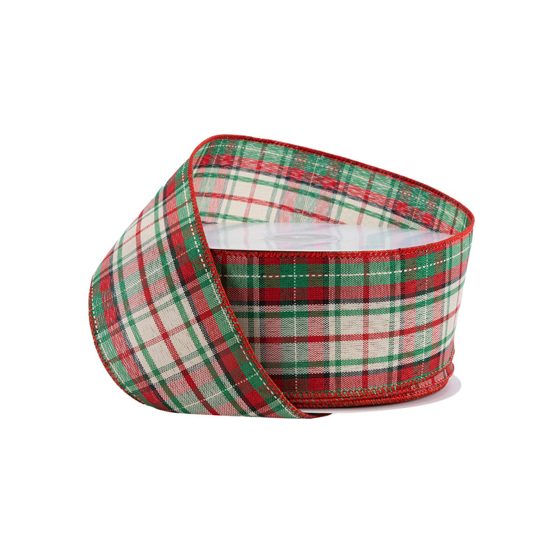 2 1/2" Wired Ribbon | Red/Green Plaid Ribbon | 50 Yard Roll