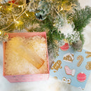 9" x 9" x 9" Collapsable Holiday Gift Box w/ 2-pcs White Tissue Paper & Removable Lid | "Christmas Ornaments" Pink/Blue
