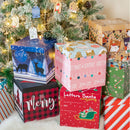 9" x 9" x 9" Collapsable Holiday Gift Box w/ 2-pcs White Tissue Paper & Removable Lid | "Christmas Ornaments" Pink/Blue