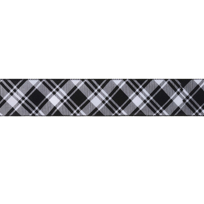 2 1/2" Wired Ribbon | Black White Bias Plaid | 10 Yard Roll