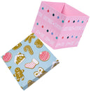 9" x 9" x 9" Collapsable Holiday Gift Box w/ 2-pcs White Tissue Paper & Removable Lid | "Christmas Ornaments" Pink/Blue