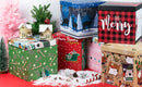 9" x 9" x 9" Collapsable Holiday Gift Box w/ 2-pcs White Tissue Paper & Removable Lid | "Christmas Ornaments" Pink/Blue