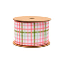 2 1/2" Wired Ribbon | Pink and Green Checked Plaid | 10 Yard Roll