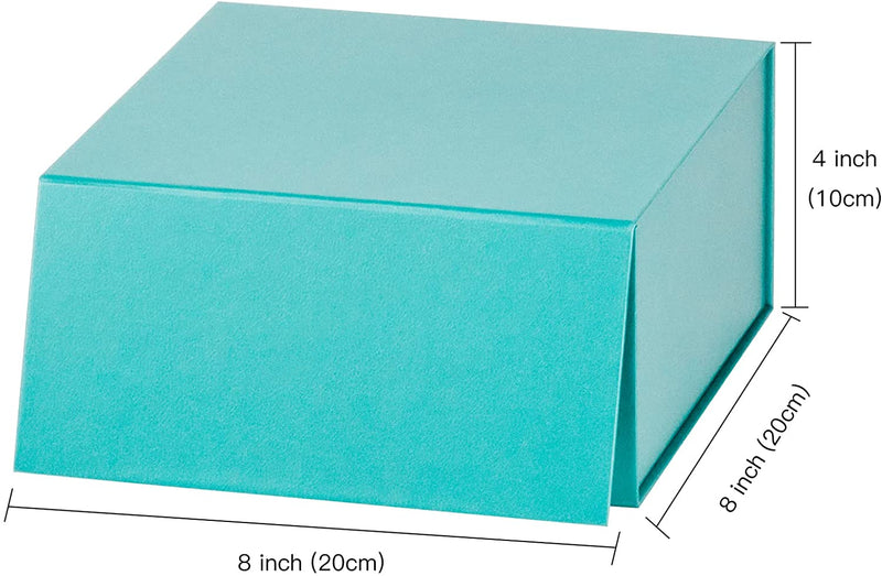 8" x 8" x 4" Collapsable Gift Box w/ Magnetic Square Flap Lid | Teal Blue