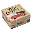 8" x 8" x 4" Collapsable Holiday Gift Box w/ 2-pcs White Tissue Paper & Magnetic Square Flap Lid | Red Truck And Christmas Tree