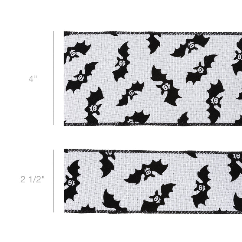 4" Wired Ribbon | Glittered Bats w/ Black Backing | 10 Yard Roll